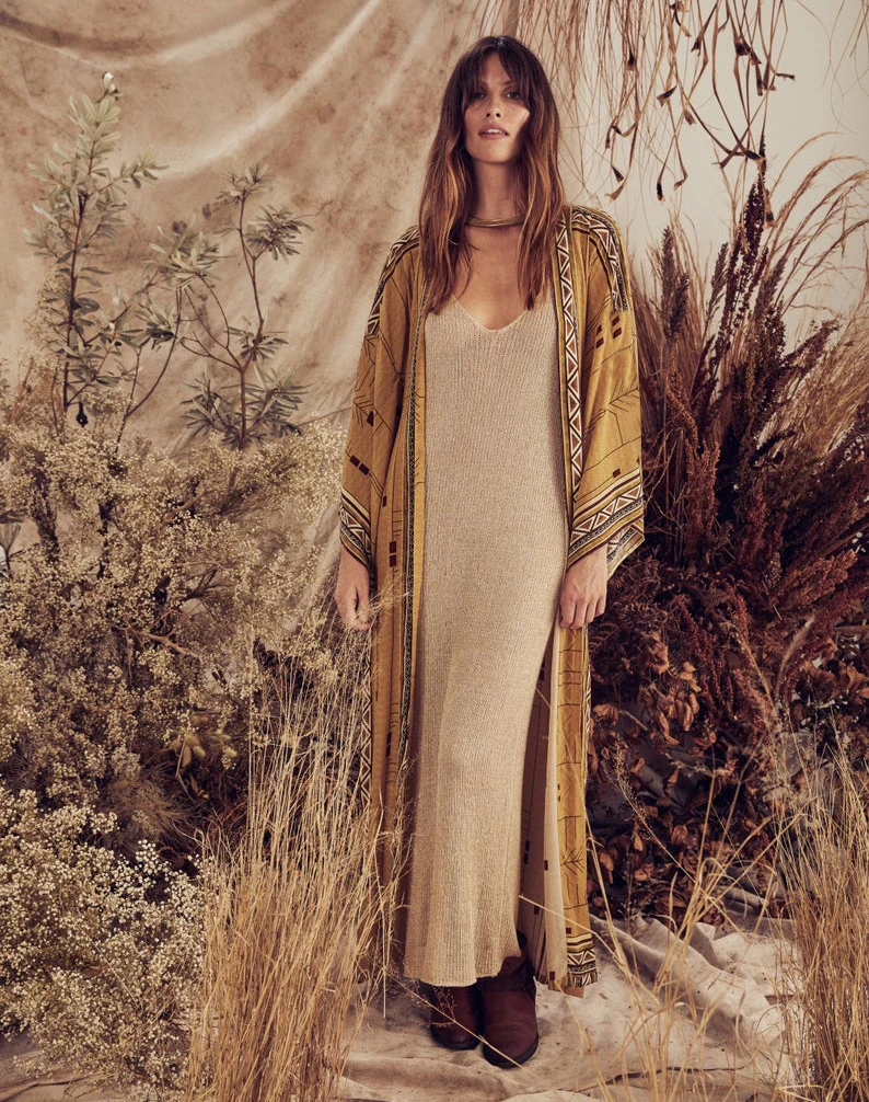 kimono bohémien ocre