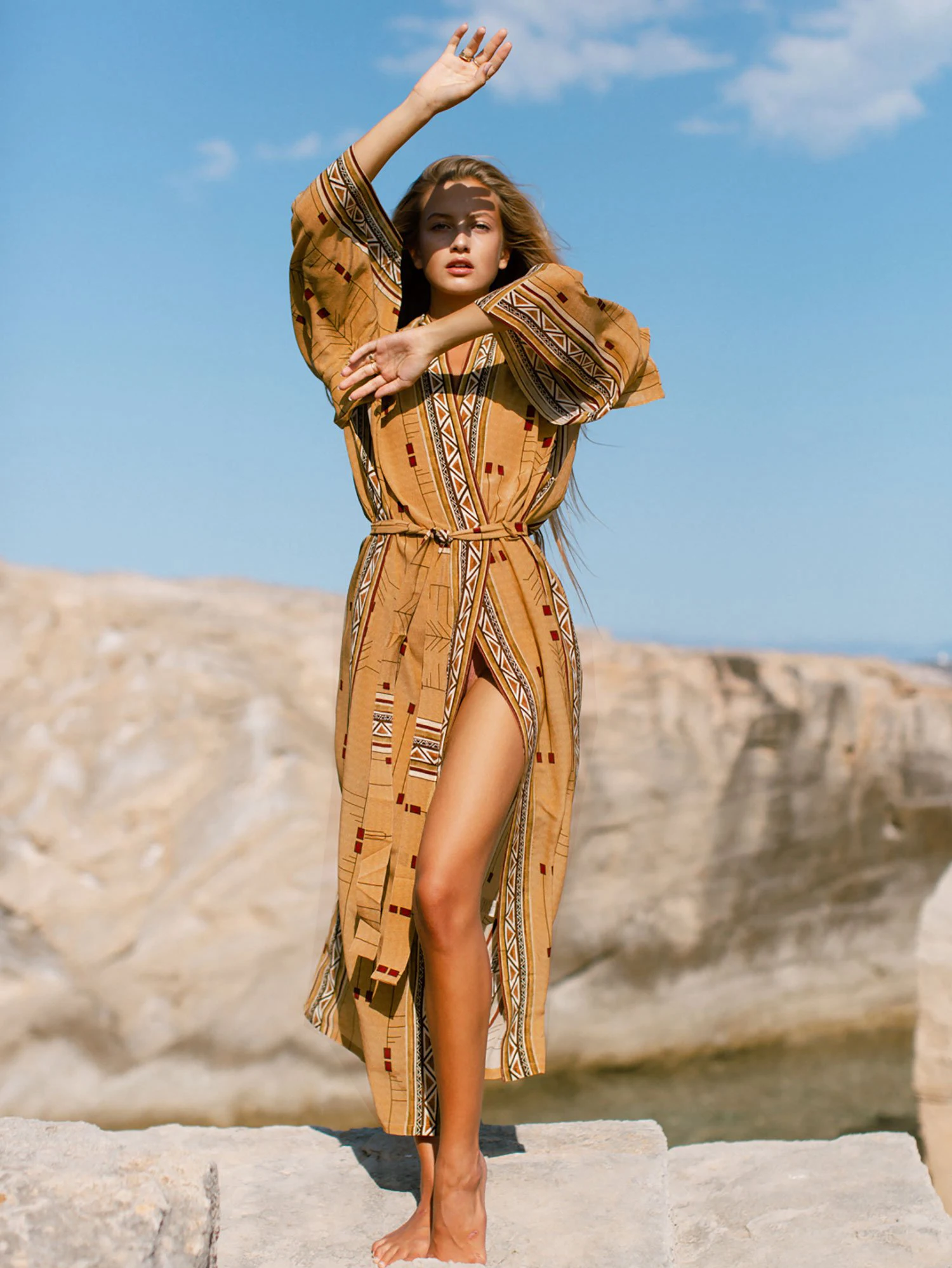 kimono à manches longues ocre