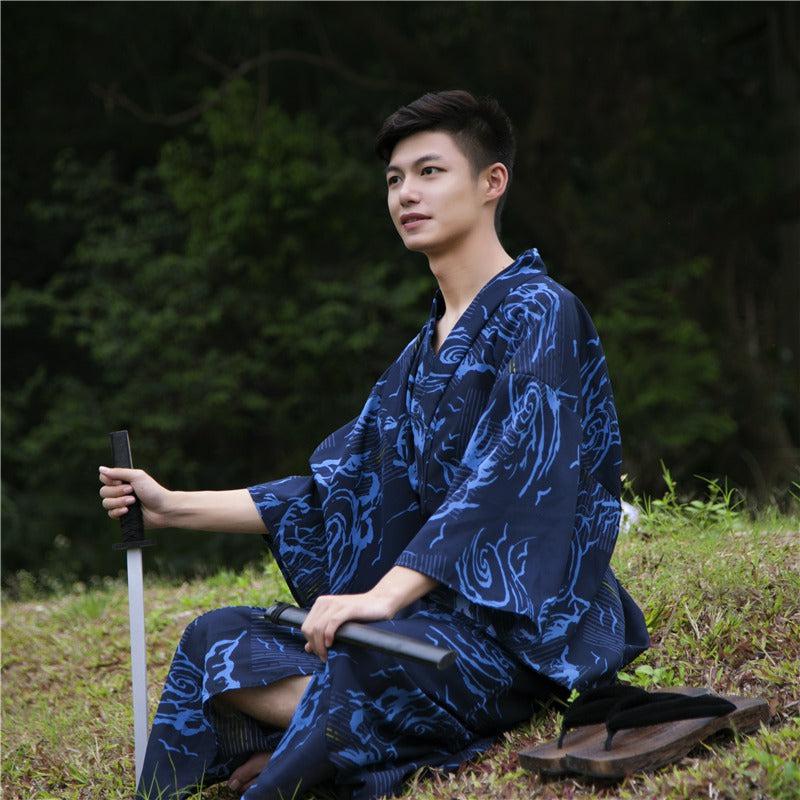 kimono en coton léger bleu