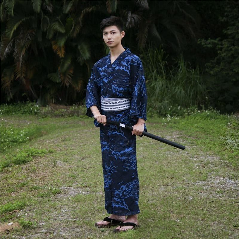 robe kimono en coton bleu