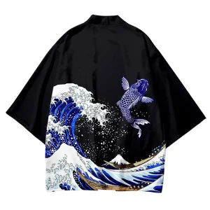 veste kimono enfant fille et garçon poisson volant bleu