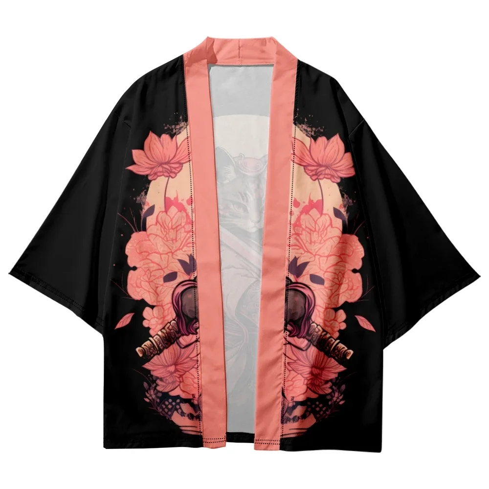 veste homme style kimono noir et rose