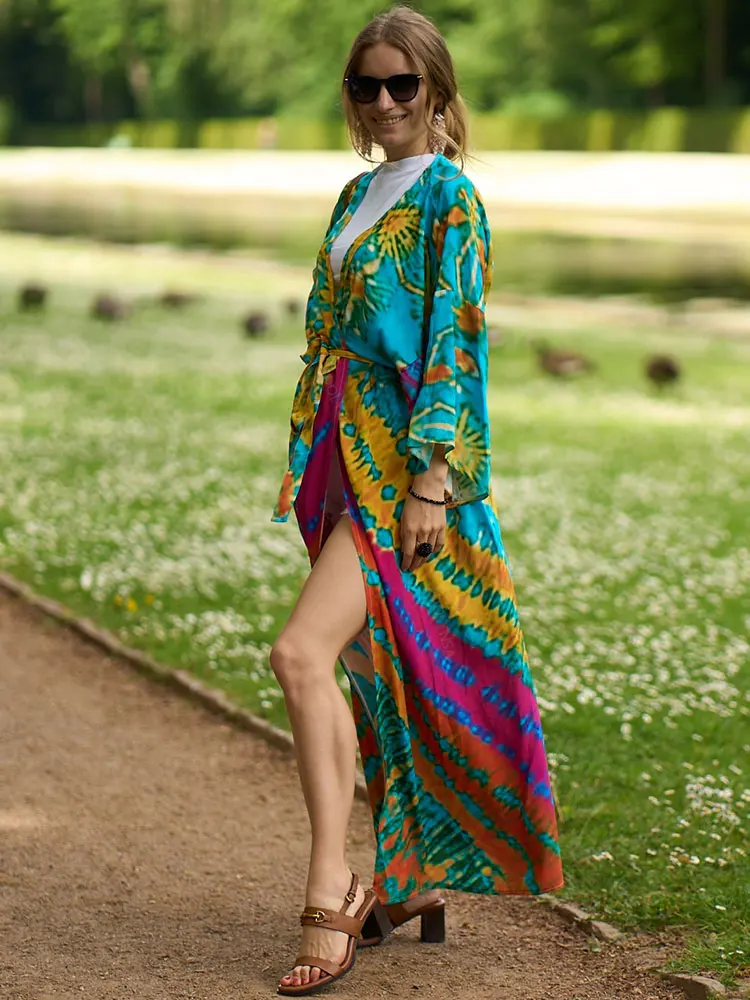 vêtement d'été femme kimono arc-en-ciel