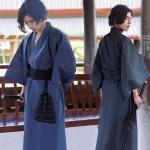 kimono japonais homme bleu
