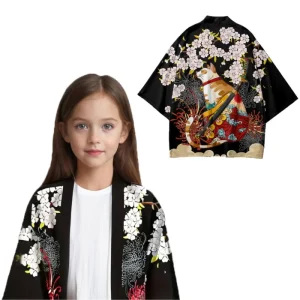 veste kimono fillette noir