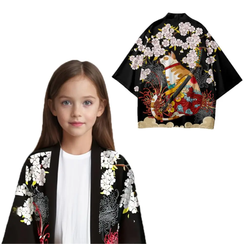 veste kimono fillette noir