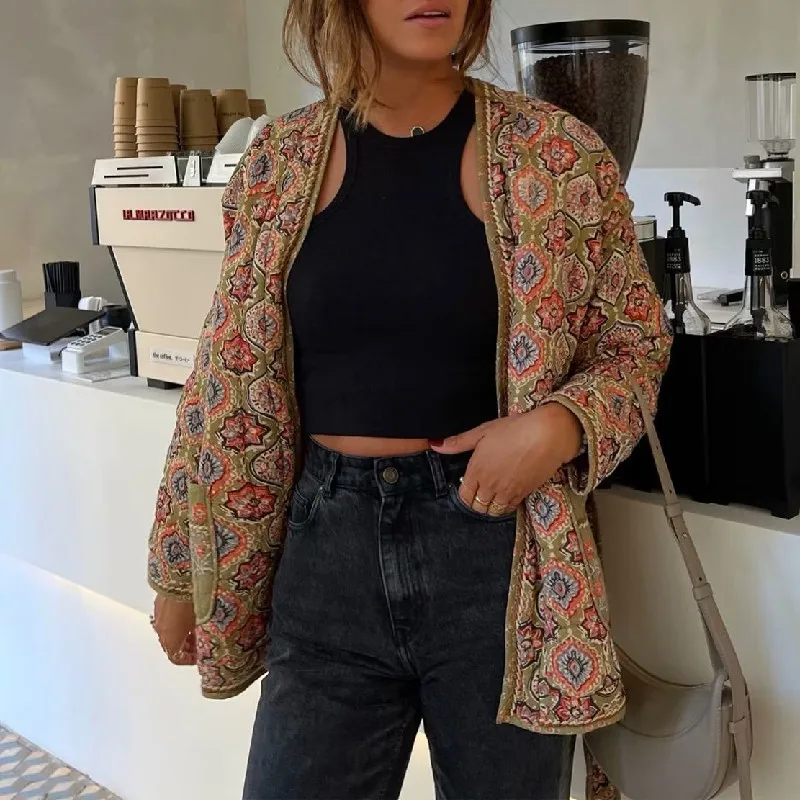 veste kimono matelassée floral vert