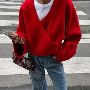 veste kimono cardigan hiver rouge