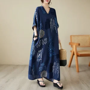 robe kimono femme bleu bohème