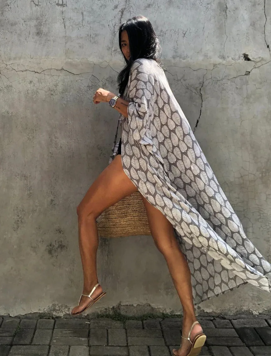 kimono léger couleur gris feuille