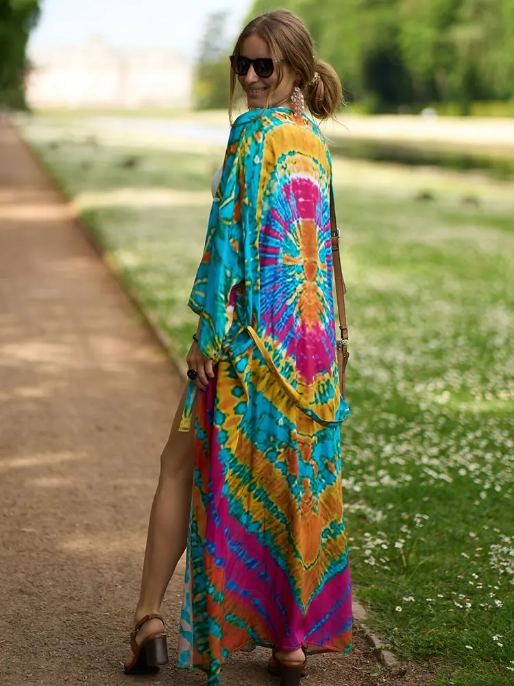 kimono long pour femme en couleur arc-en-ciel