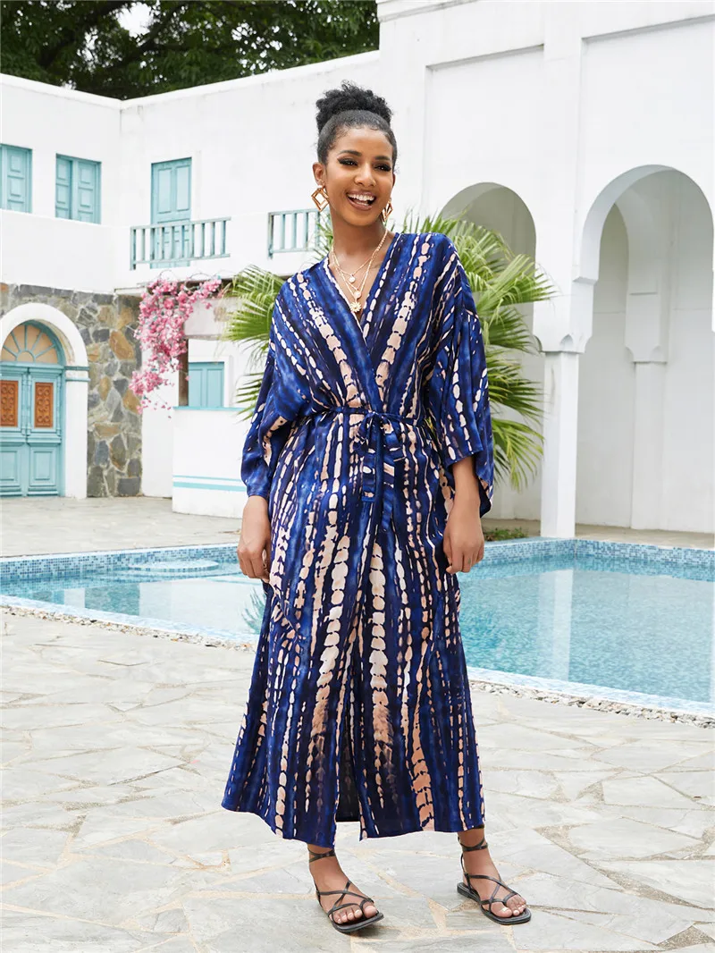 kimono de plage élégant bleu