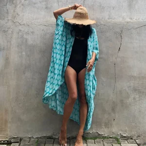 kimono de plage léger bleu cyan