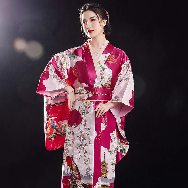 kimono fleuri rose fushia pour femme