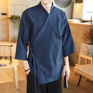 veste kimono unie bleue