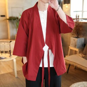 veste kimono unie rouge