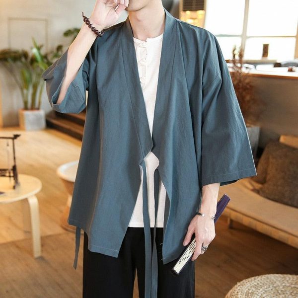 Beokeuioe Veste Kimono Japonaise Pour Homme - Manches 3/4 - Couleur Unie - Léger - Pour L'extérieur - Kimono Japonais - Cardiqan - Robe De Chambre Beokeuioe Veste Kimono Japonaise Pour Homme - Manches 3/4 - Couleur Unie - Léger - Pour L'extérieur - Kimono Japonais - Cardiqan - Robe De Chambre