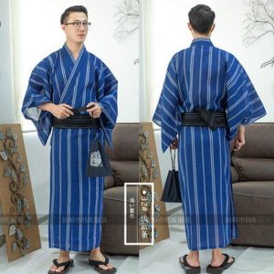 yukata bleu à rayures