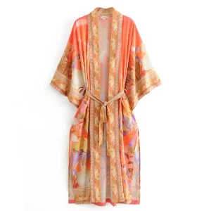 Kimono Long Femme | Yukata Orange Bohème