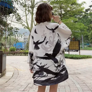 Veste Kimono Court Femme | Haori Corbeau
