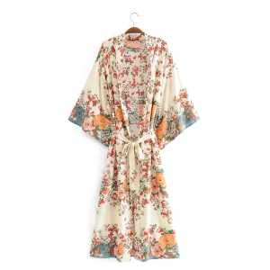Kimono Long Femme Fleuri Bohème