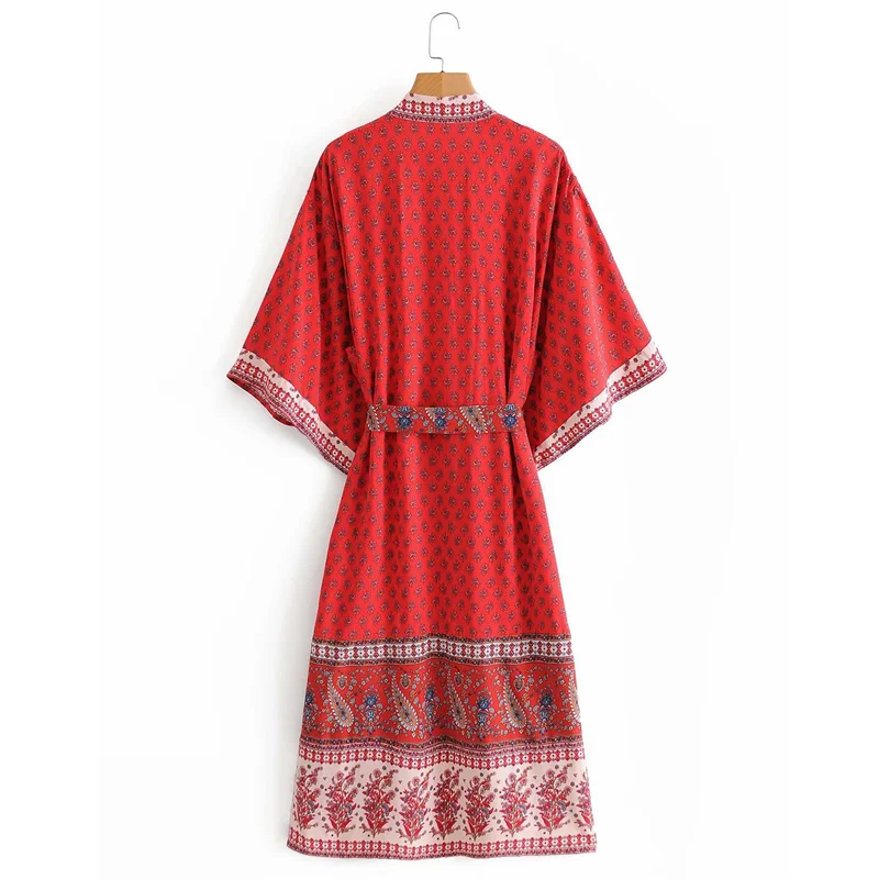 kimono femme style bohémien couleur rouge