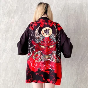 Veste Kimono Court Femme | Haori Diable Rouge