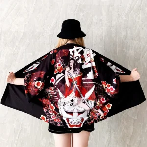 Veste Kimono Court Femme | Haori Diable Blanc