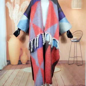 Manteau Kimono Oversize Rouge Et Violet