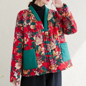 Manteau Kimono Rouge Court - Style Chinois