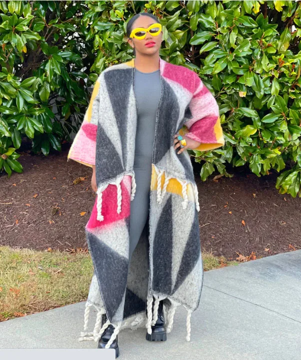 Manteau Kimono Oversize Rose Et Gris