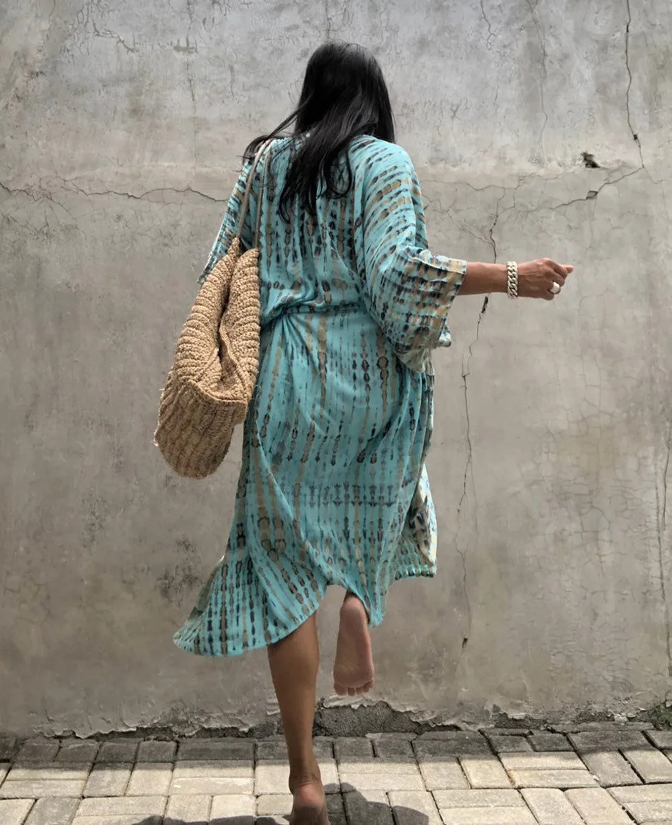 accessoire de mode plage kimono cyan