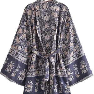 Kimono Court Femme | Gris Clair Bohème
