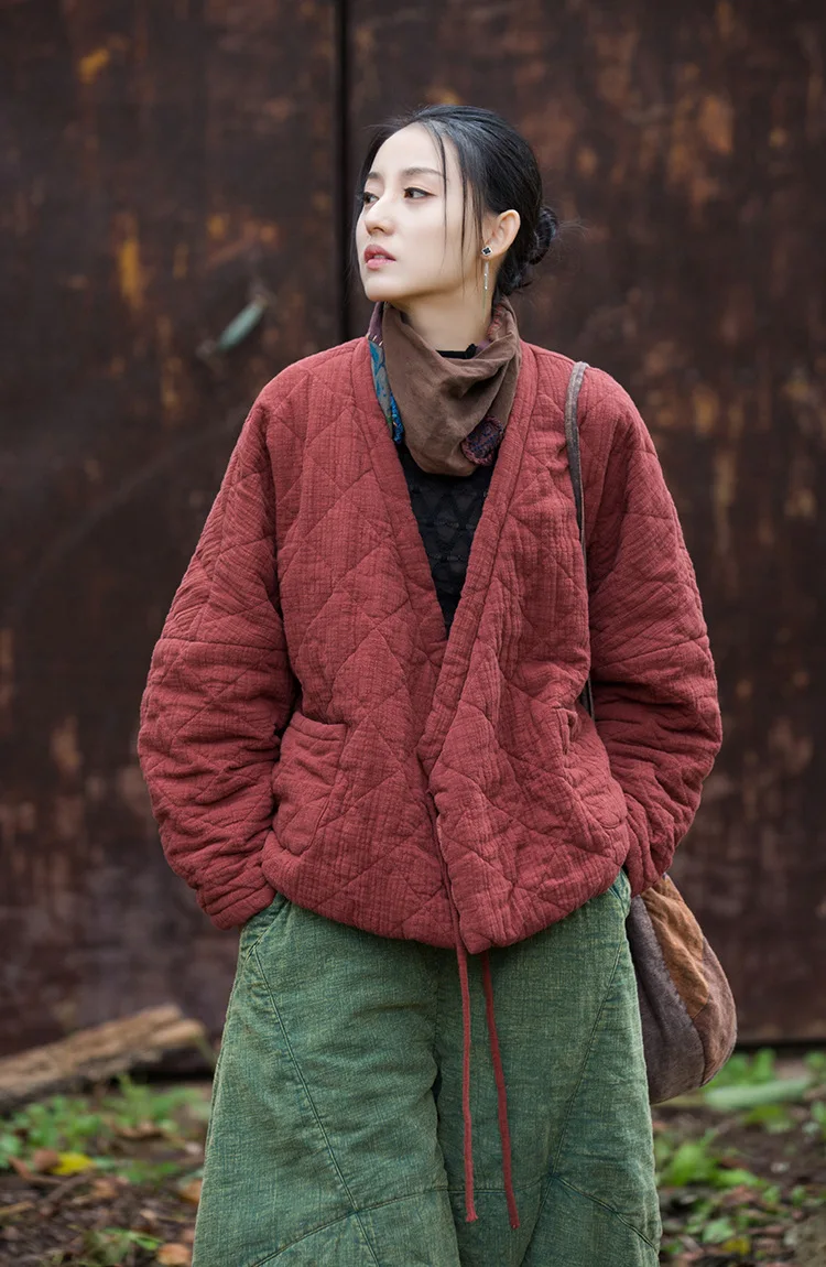 veste kimono matelassée rouge automnale