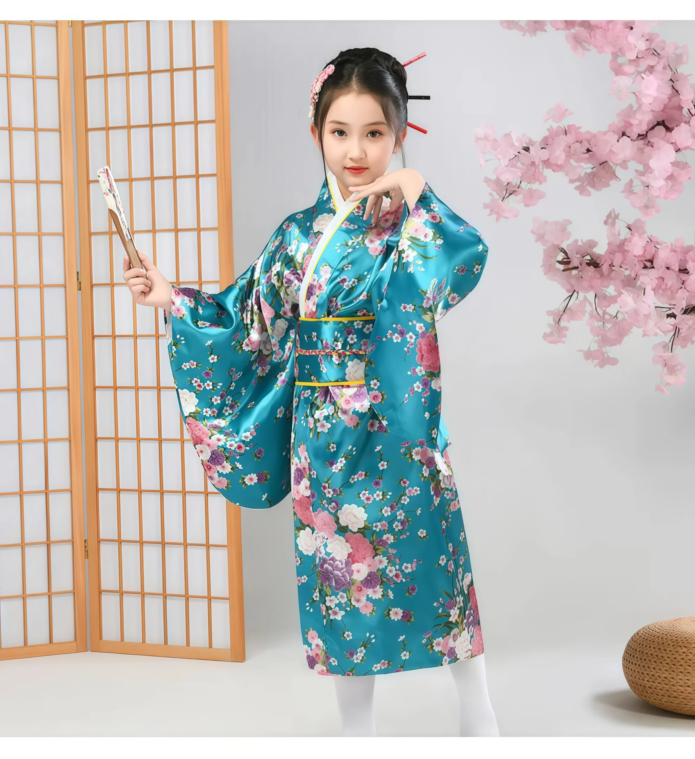 yukata japonais pour enfant en bleu