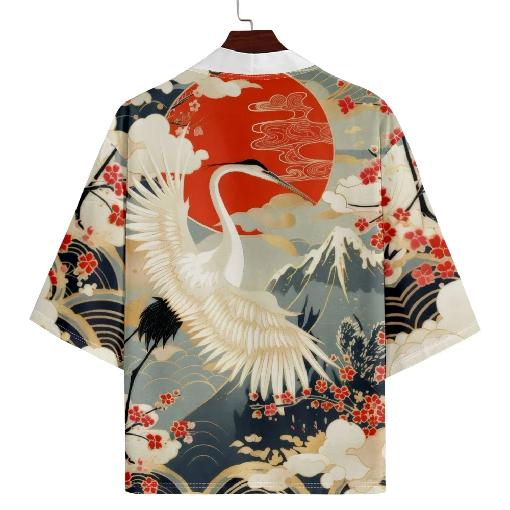 haori rouge cicogne pour homme style kimono traditionnel