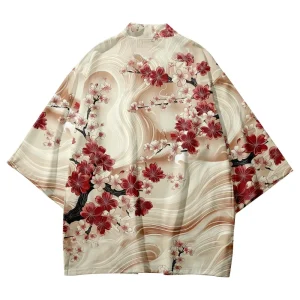 Veste kimono unisexe | Cerisier rouge