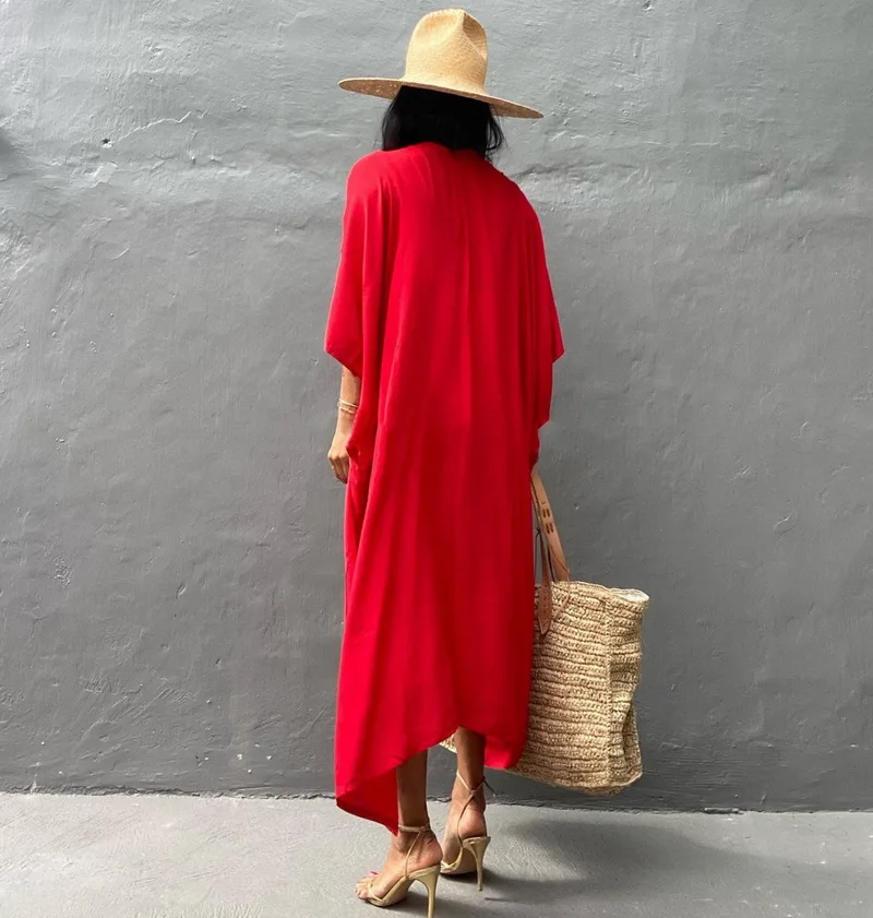 kimono léger rouge pour les vacances