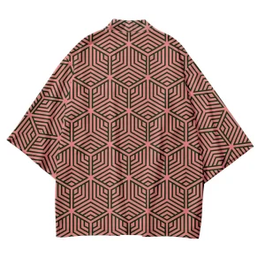 Veste Kimono Unisexe | Haori Géometrie Rouge