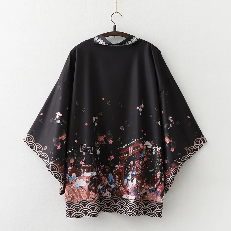 veste kimono unisexe en haori noir