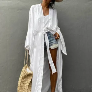 Kimono Long Femme Uni Blanc