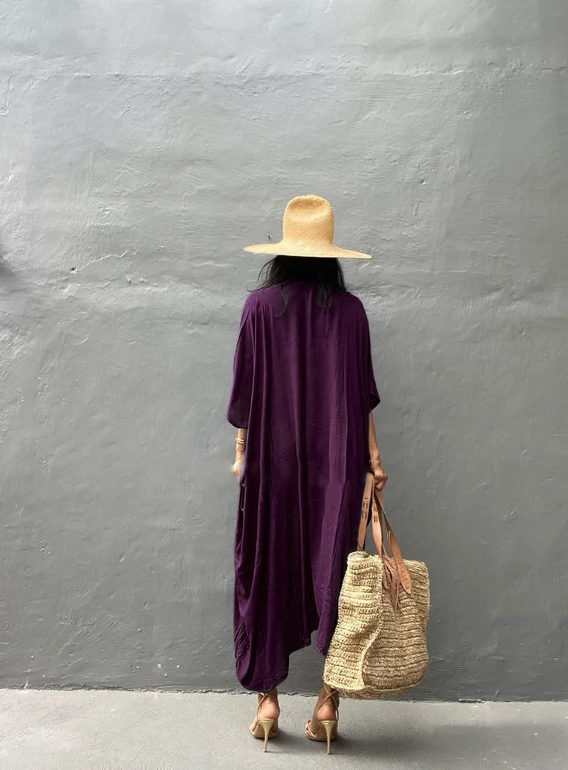 kimono de plage violet élégant