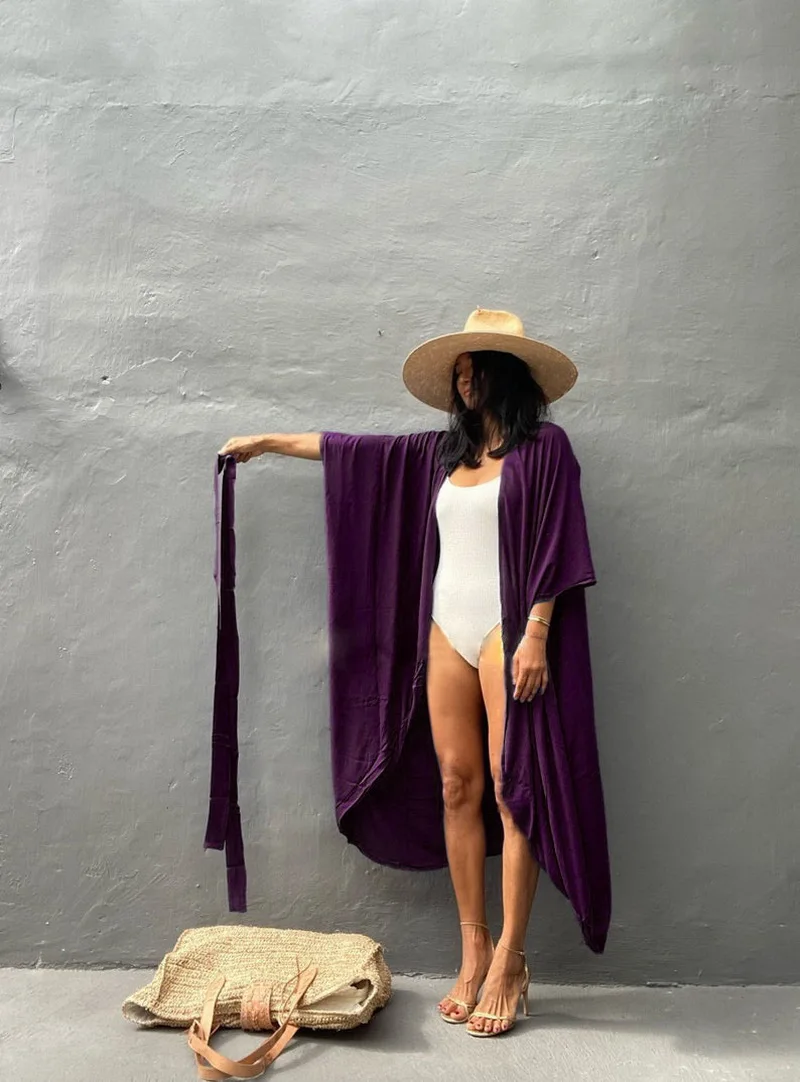 robe de plage unie en violet