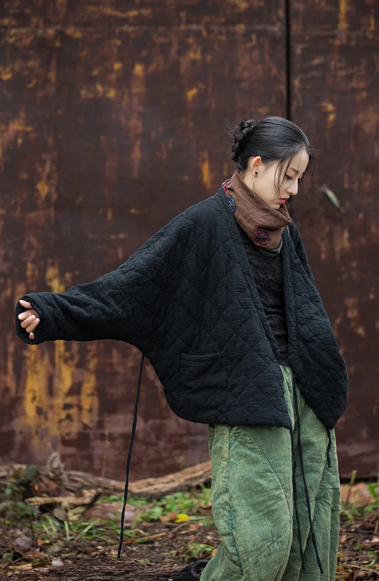 veste kimono matelassée noire automne