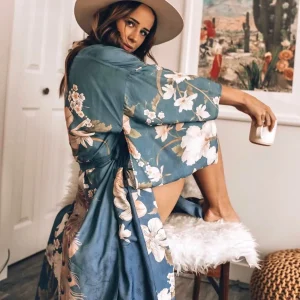 Kimono Bohème Long Bleu | Vintage