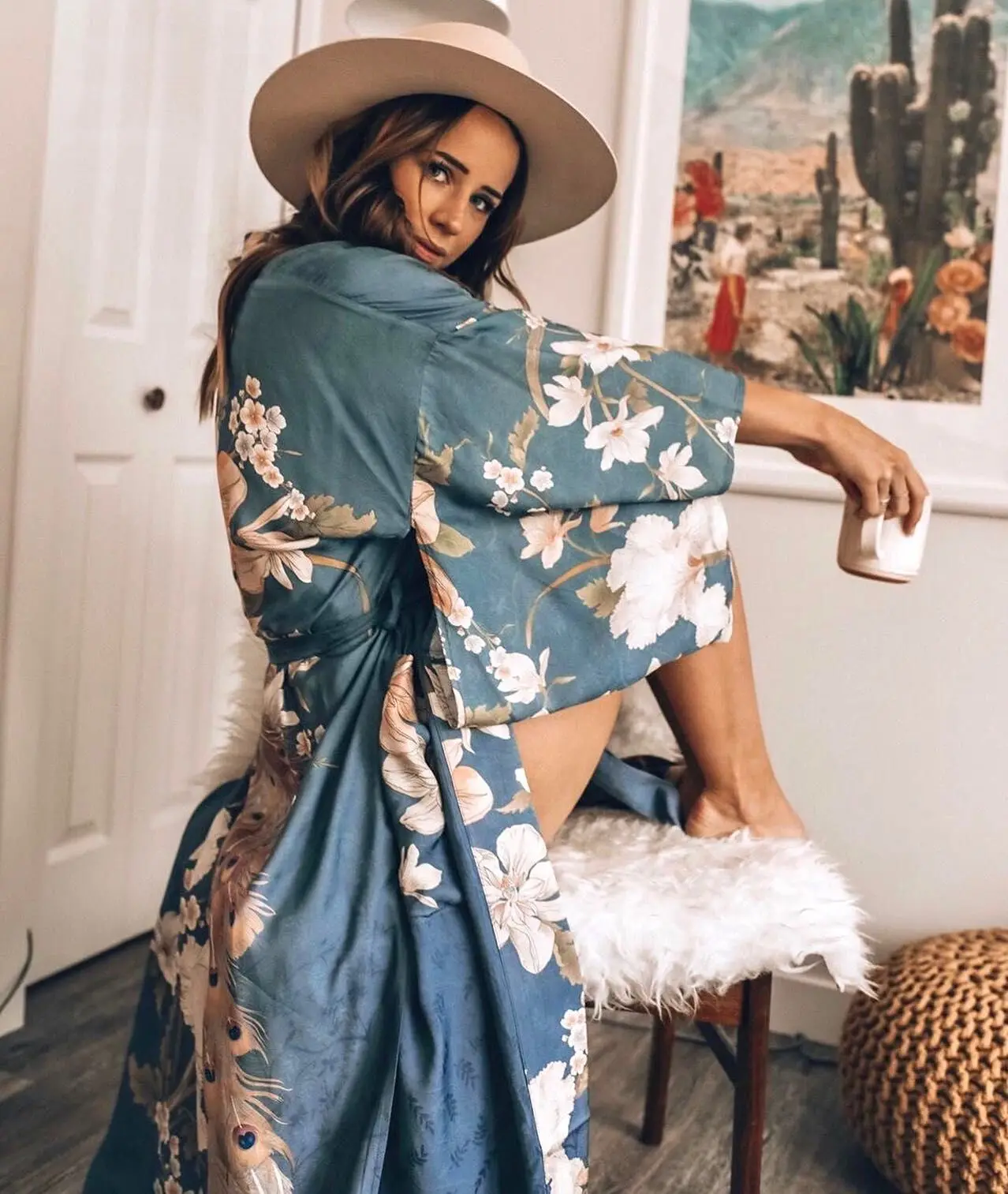 Kimono Bohème Long Bleu | Vintage