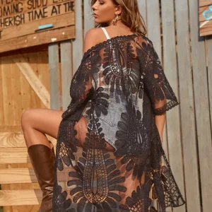Kimono De Plage En Dentelle Noire