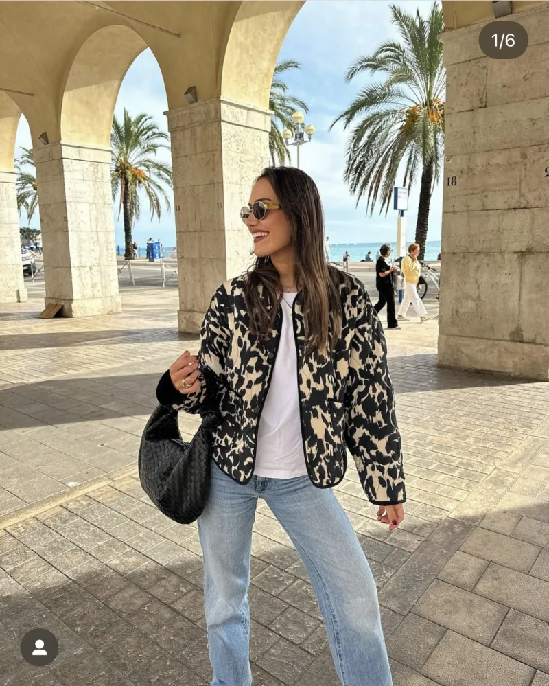 Veste Kimono Matelassée Imprimé Noir Pour Femme