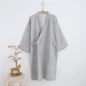 Peignoir Pour Homme Kimono | Gris À Motifs Vagues
