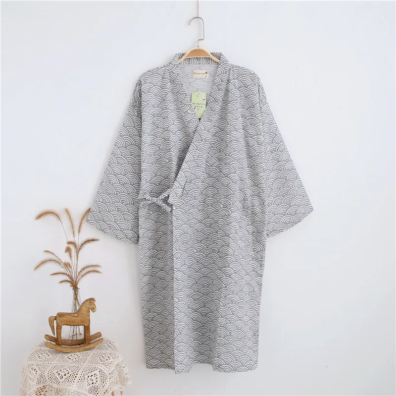 Peignoir Pour Homme Kimono | Gris À Motifs Vagues